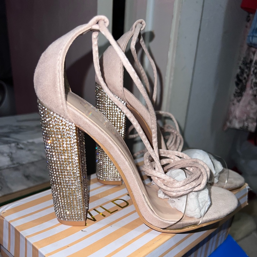 Blush/Nude Rhinestone High Heel with Clear Strap - Picture 5 of 11